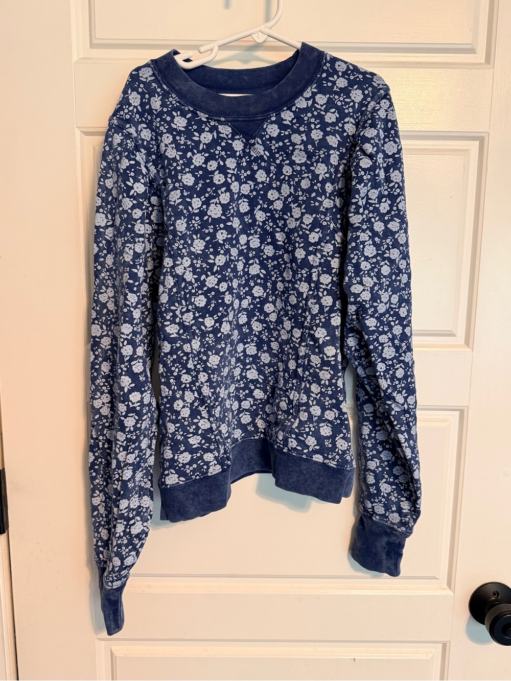 Sezane Navy Blue Floral Crewneck Sweatshirt